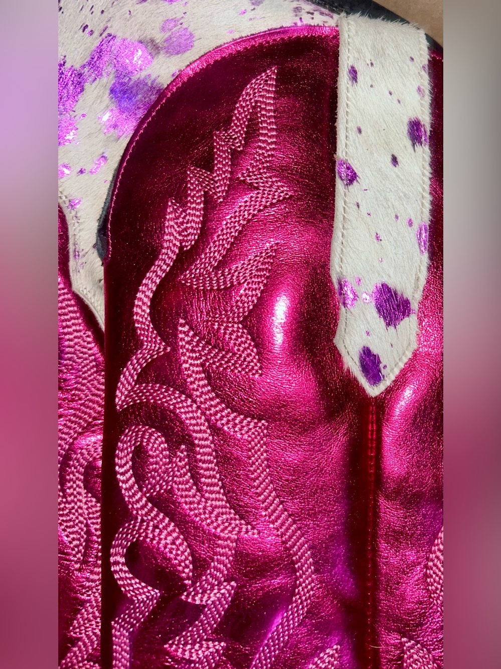 Metallic Hot Pink Snip Toe Cowboy Boots - Leather & Harion 7.5 - Picture 7 of 13